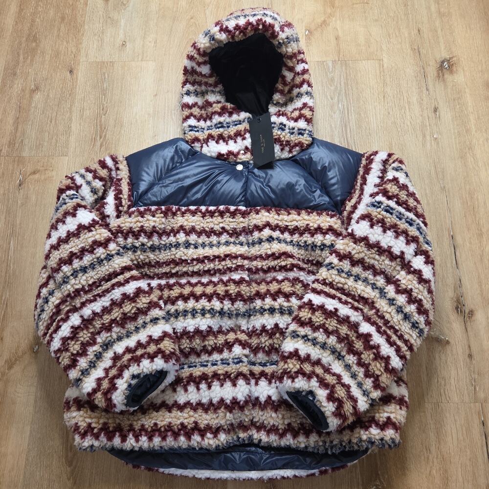 Rag & Bone Joelle Women’s Size M Sherpa Down Puffer Jacket Multicolor Hooded NWT